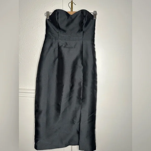 HUTCH black taffeta strapless bow back midi dress 2 - Picture 4 of 10
